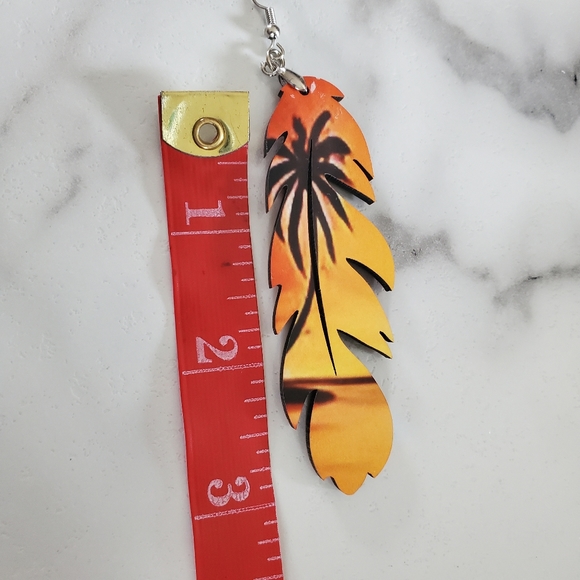 Palm Tree Feather Earrings - Picture 2 of 6